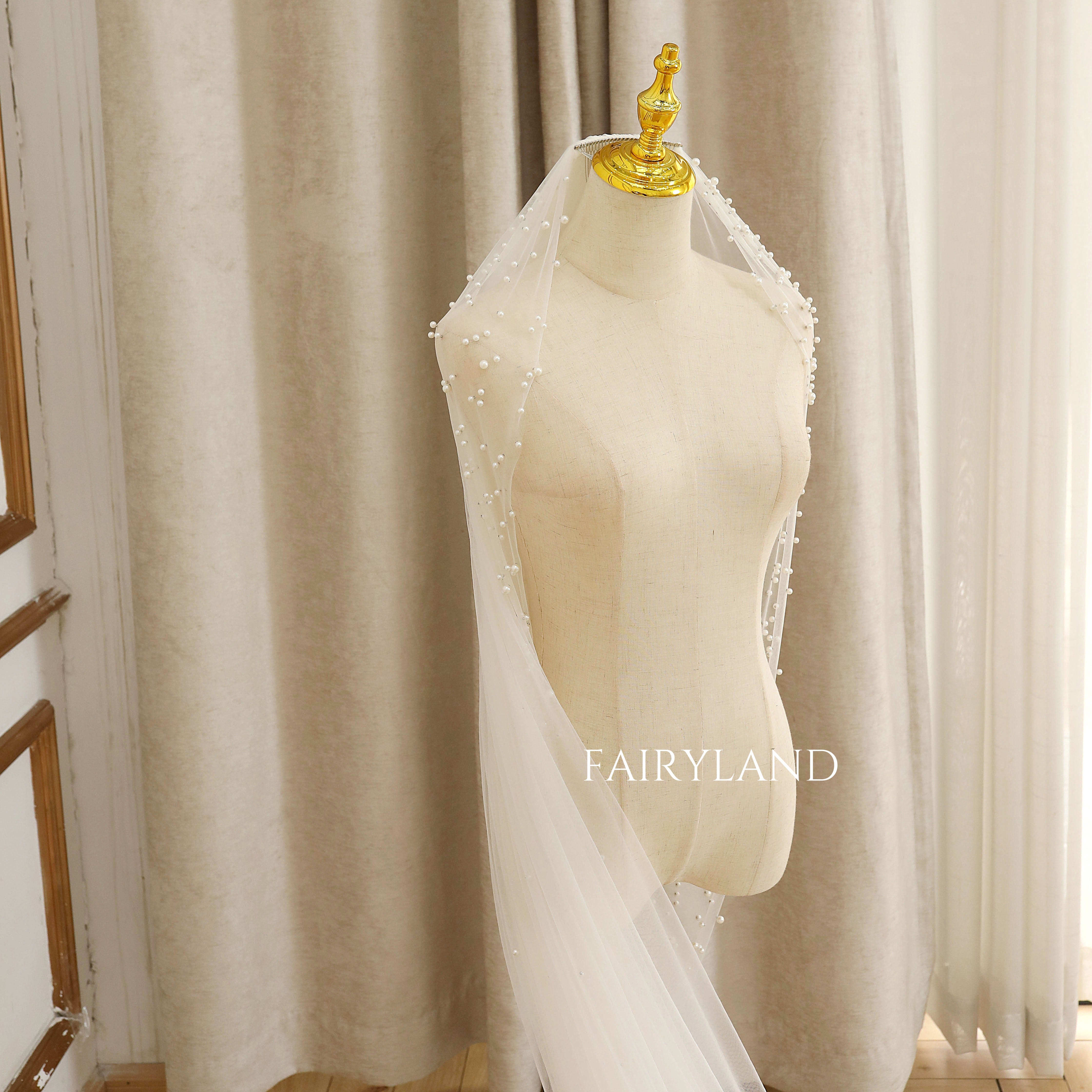 Simple Romantic Peals Wedding Veil Cathedral