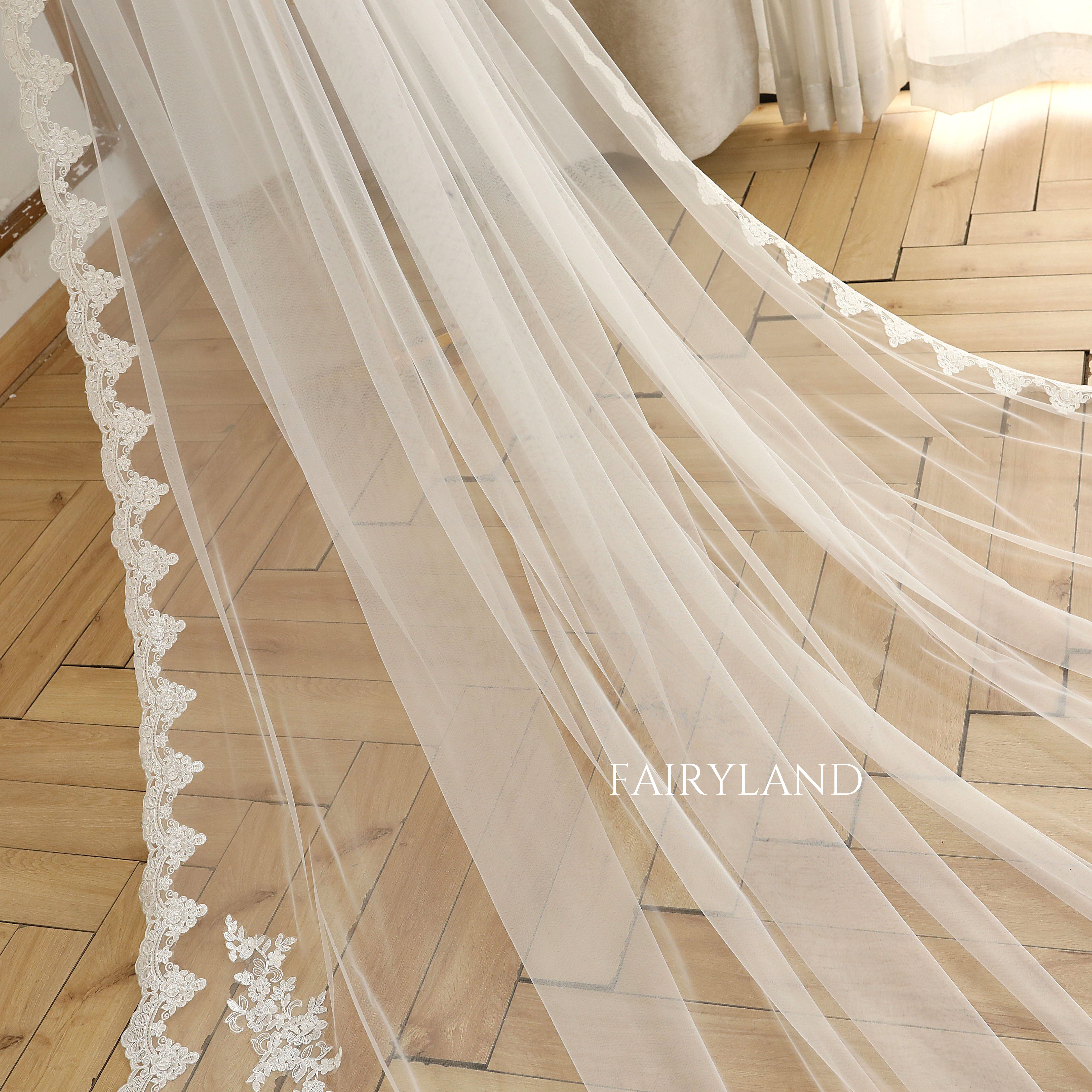 Unique Full Lace Edge Wedding Veil For Bridal