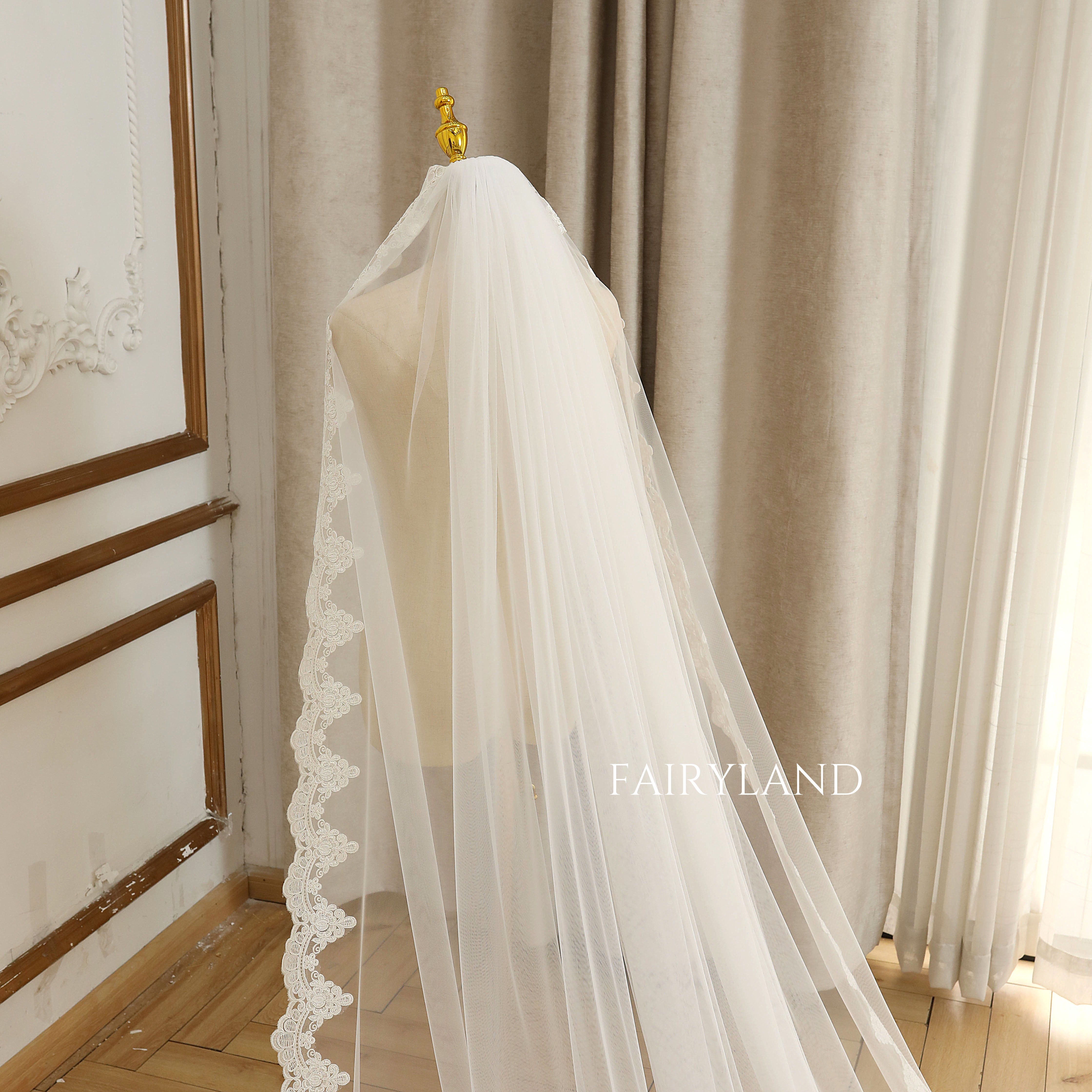 Unique Full Lace Edge Wedding Veil For Bridal