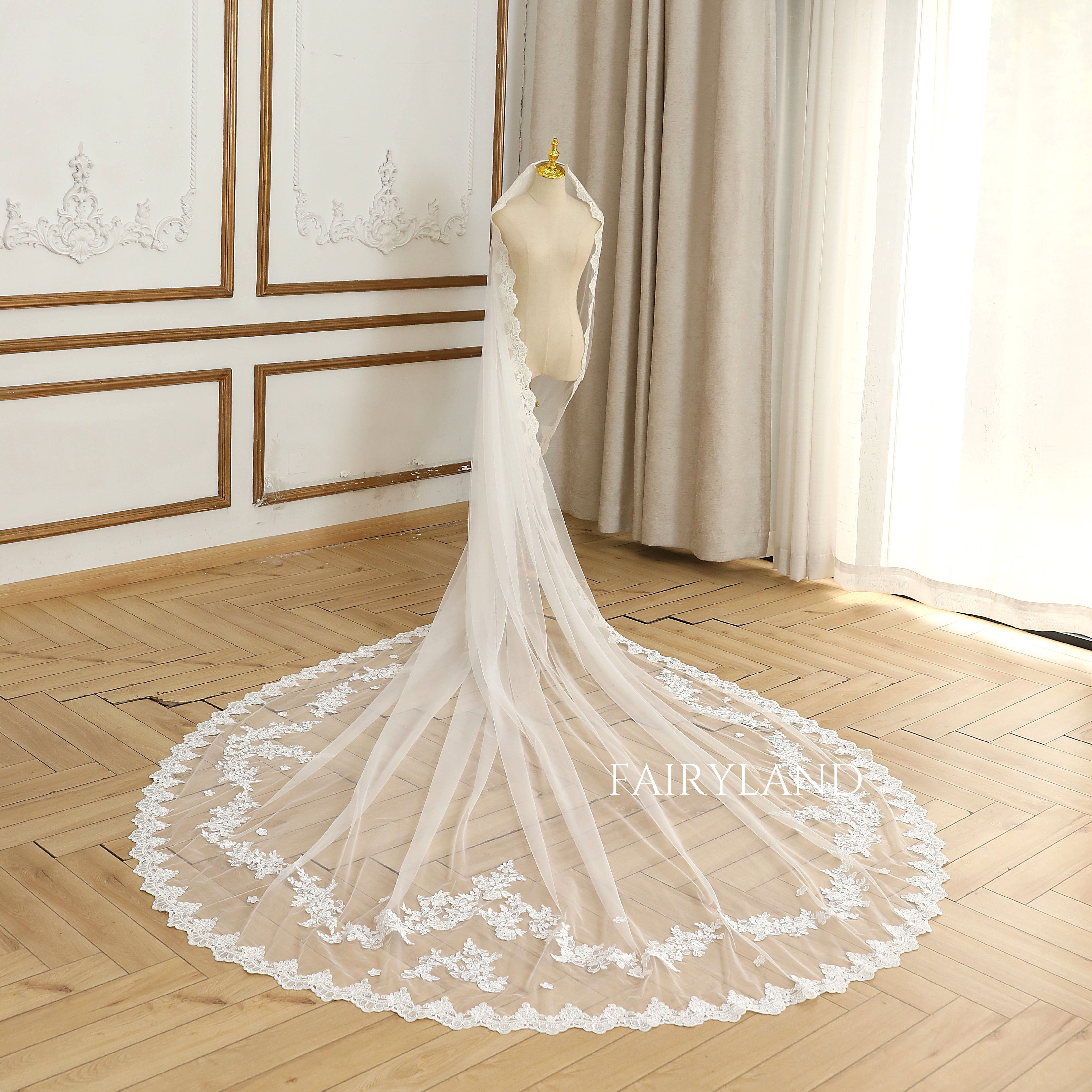 Unique Full Lace Edge Wedding Veil For Bridal