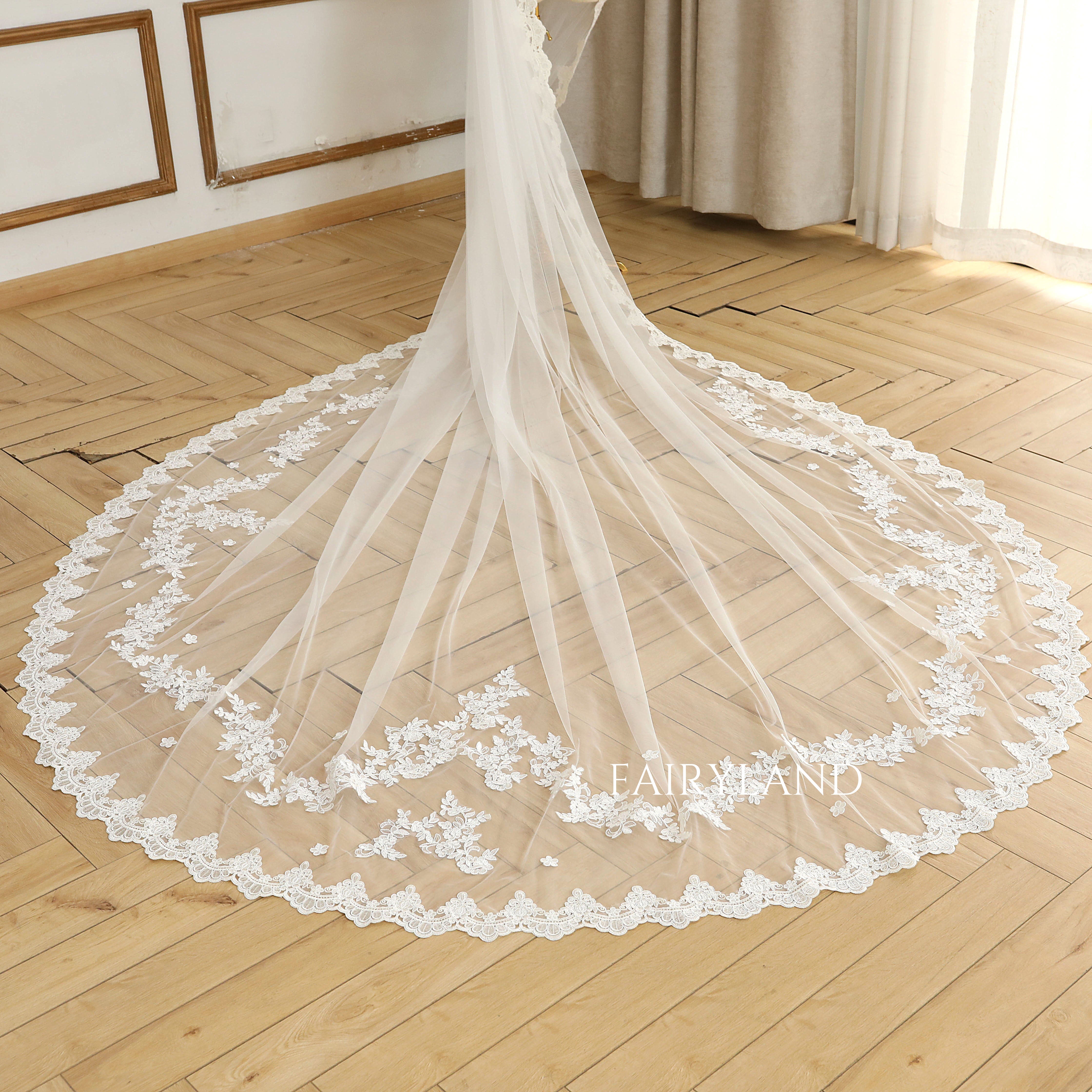 Unique Full Lace Edge Wedding Veil For Bridal