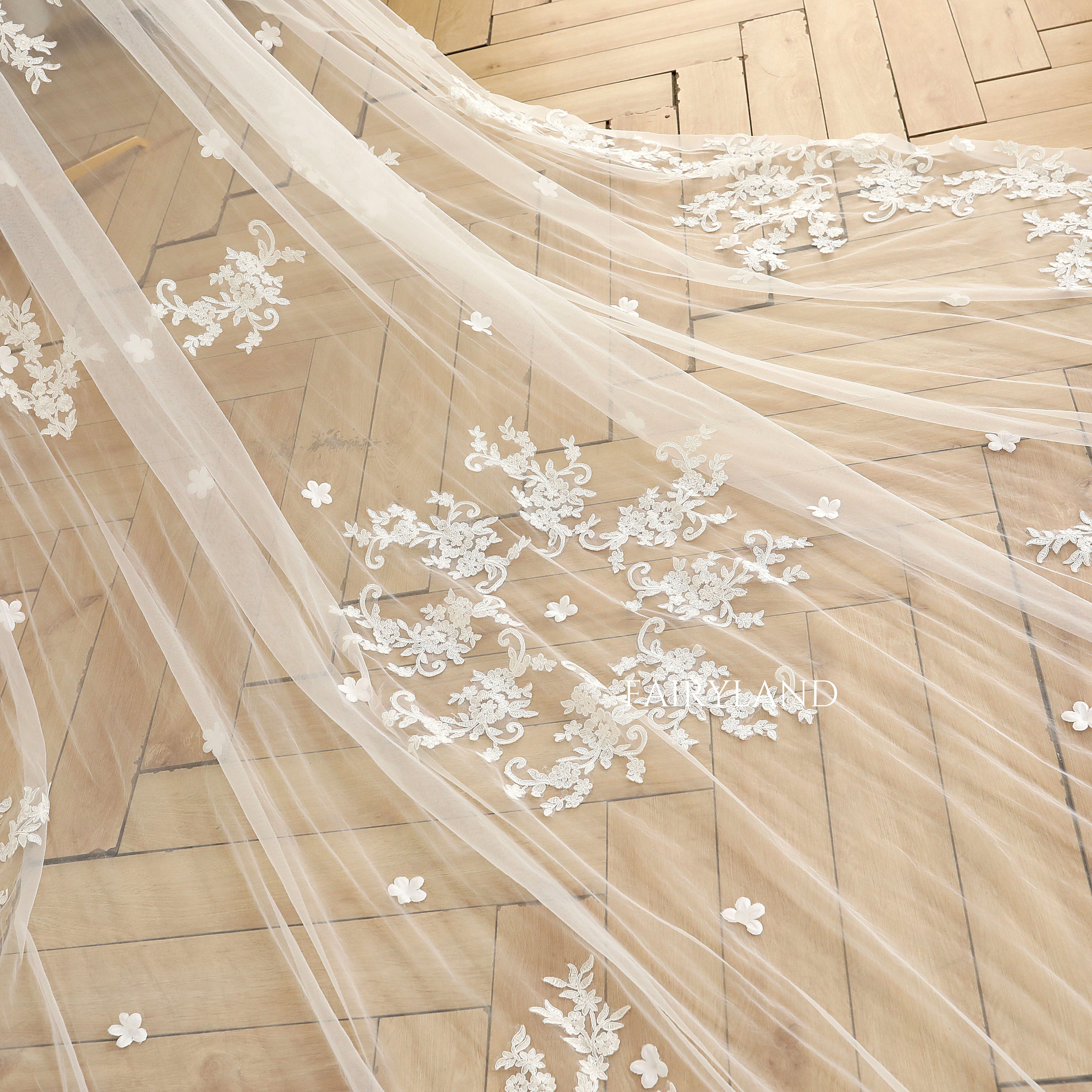 Two-layer Lace Appliques Blush Veil For Wedding