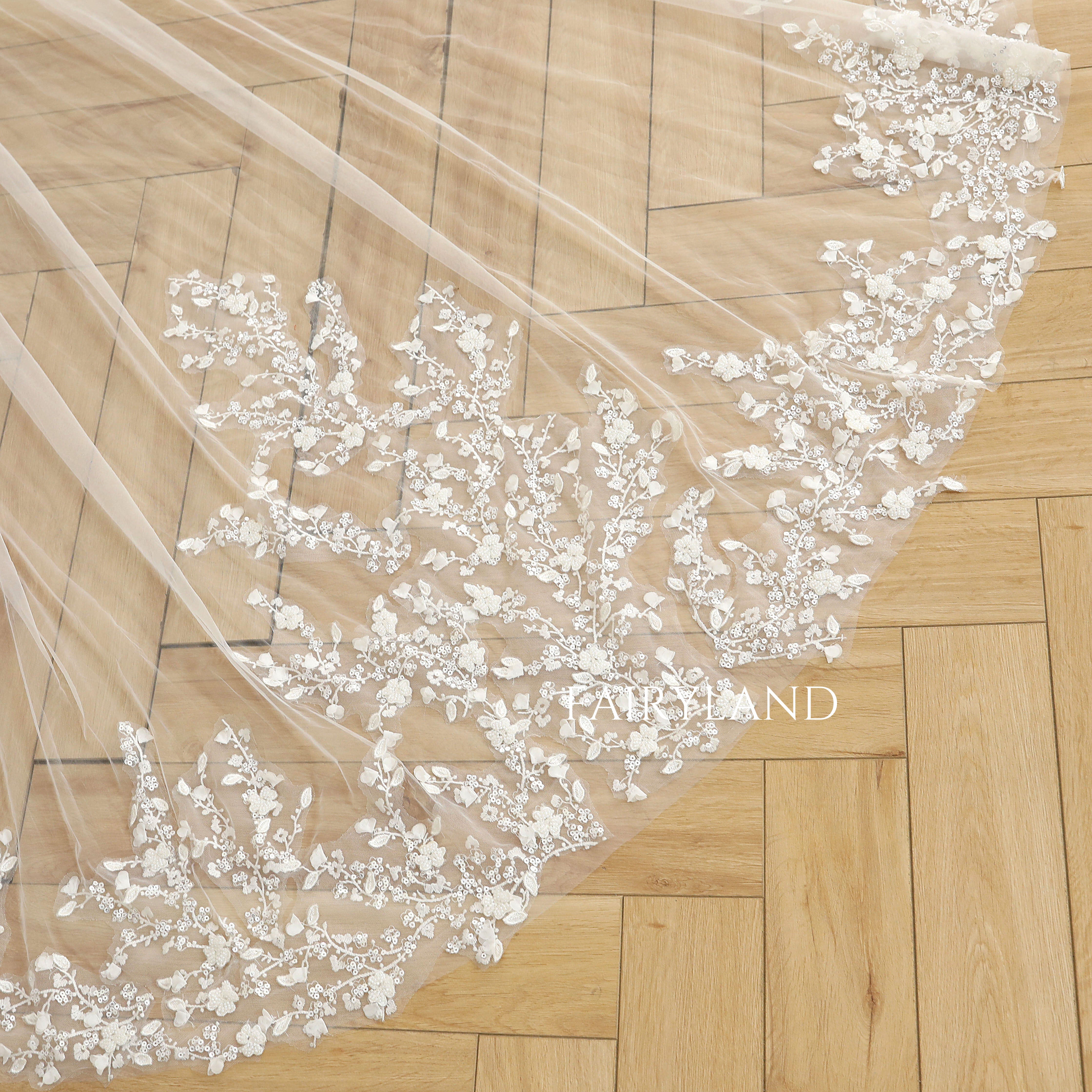 Sequins & Beaded Wedding Veil With Delicate flowers