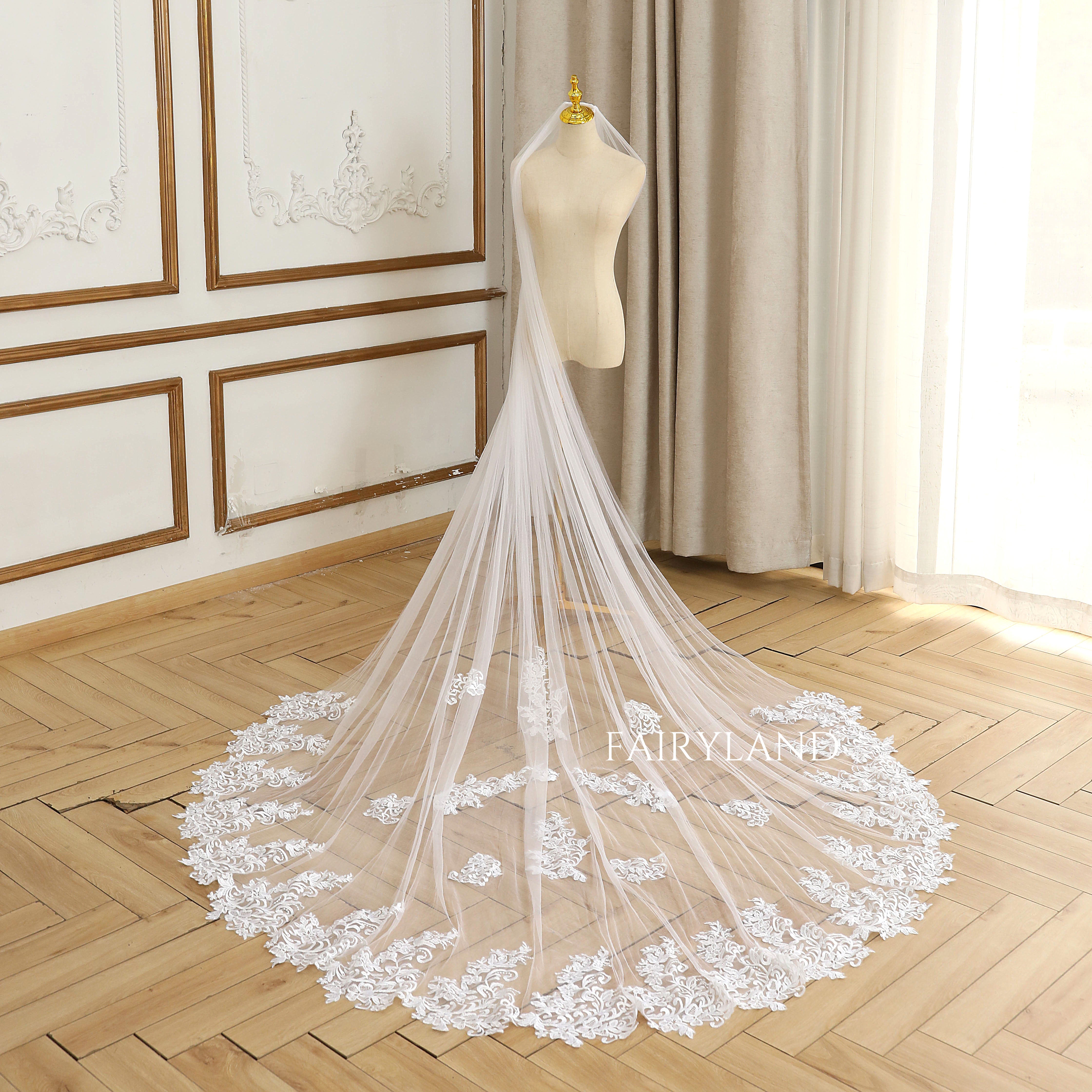 Vintage Royal Lace Wedding Bridal Veil With Floral