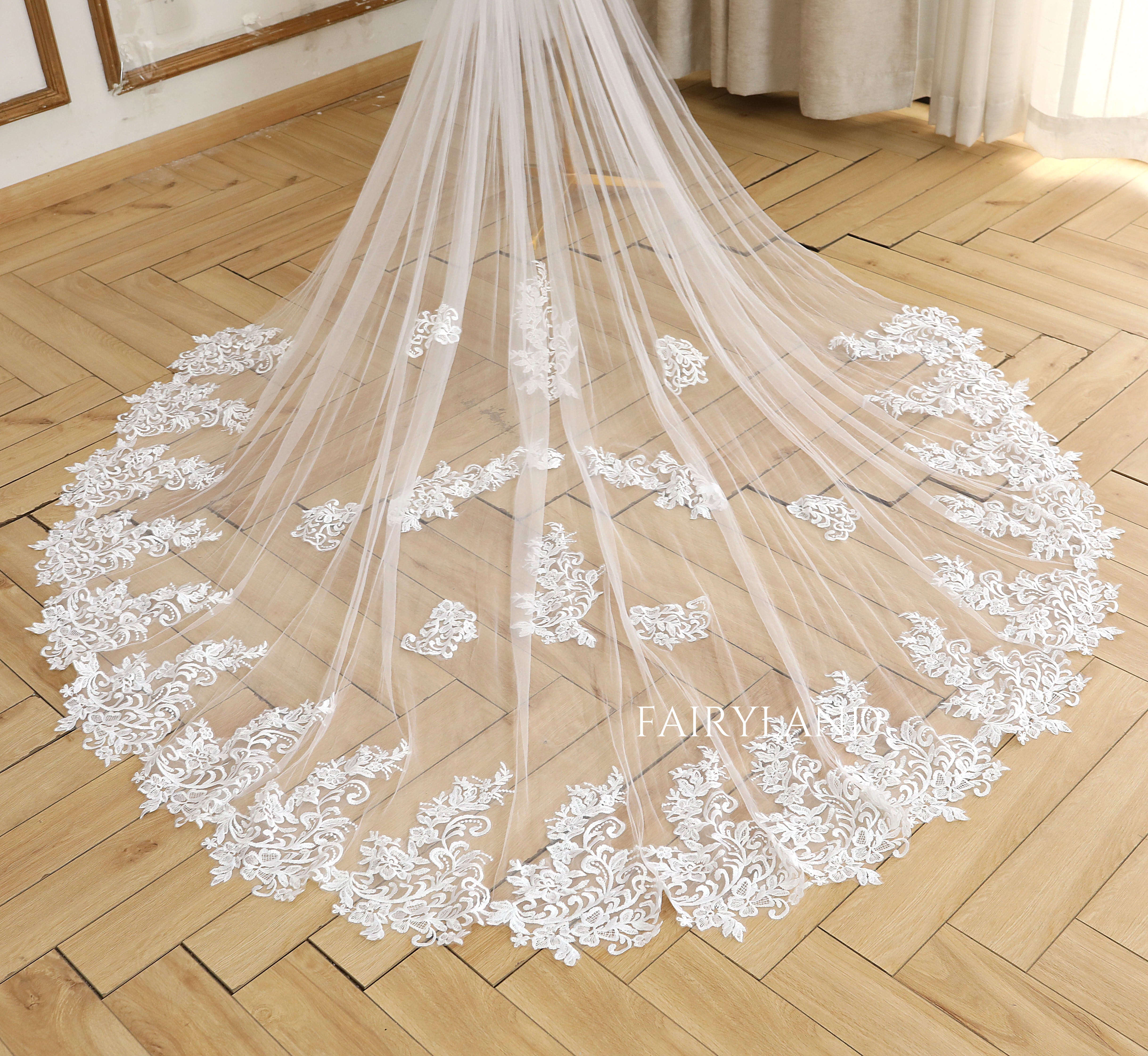 Vintage Royal Lace Wedding Bridal Veil With Floral