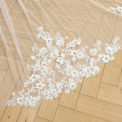 3D Flower Appliques Cathedral Wedding Veil For Bridal
