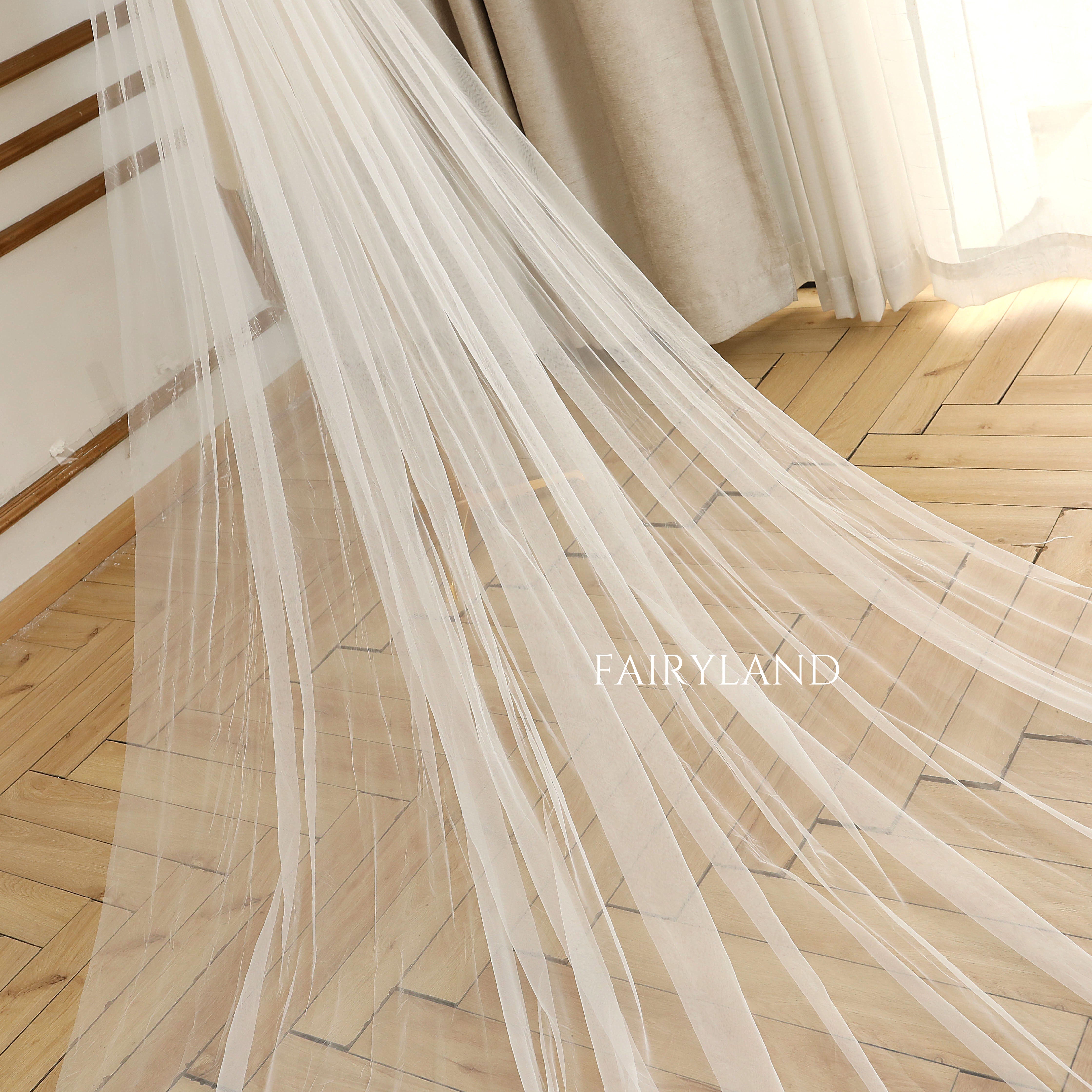 3D Flower Appliques Cathedral Wedding Veil For Bridal