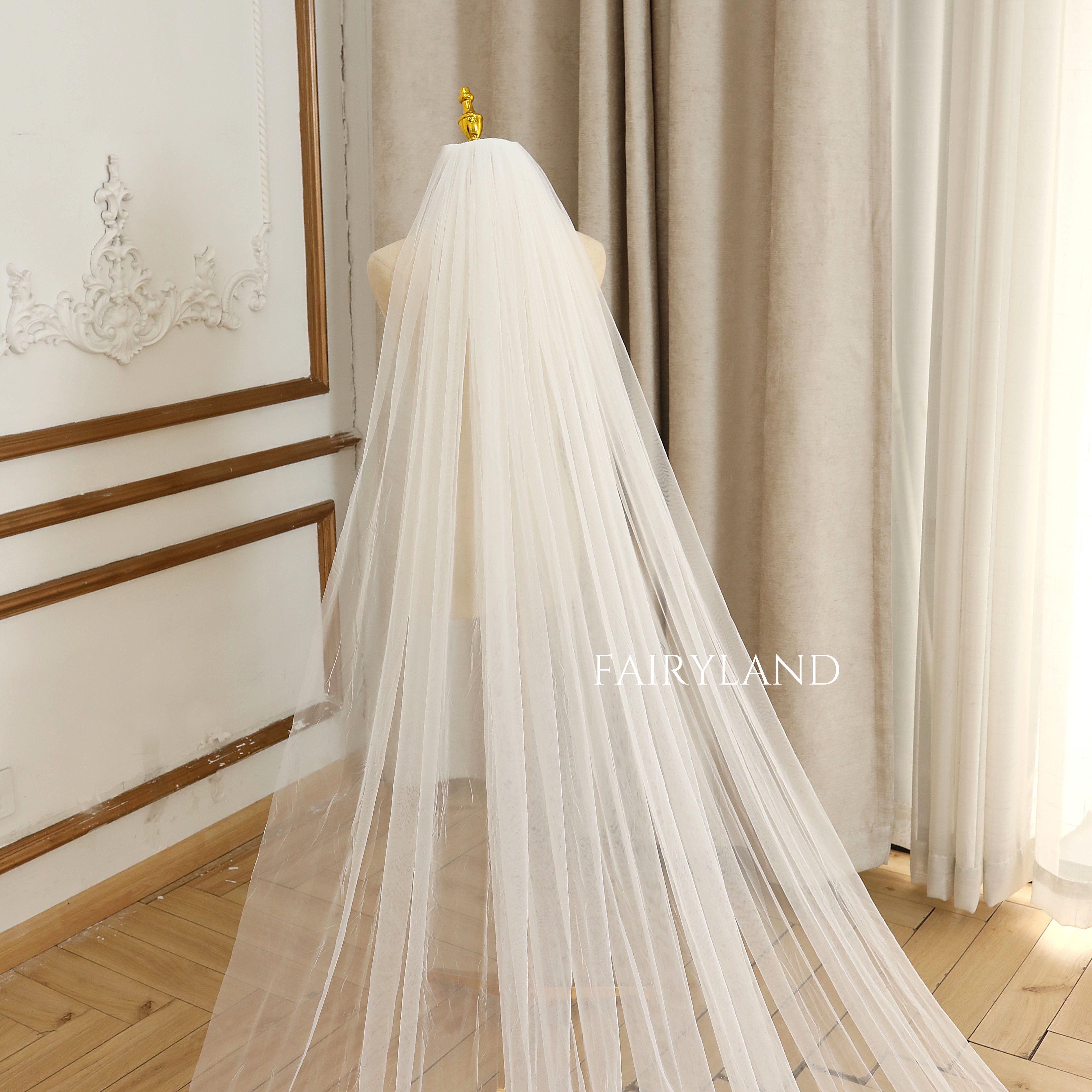 3D Flower Appliques Cathedral Wedding Veil For Bridal