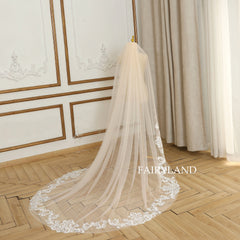 Champagne Vintage Lace Wedding Veil For Bridal