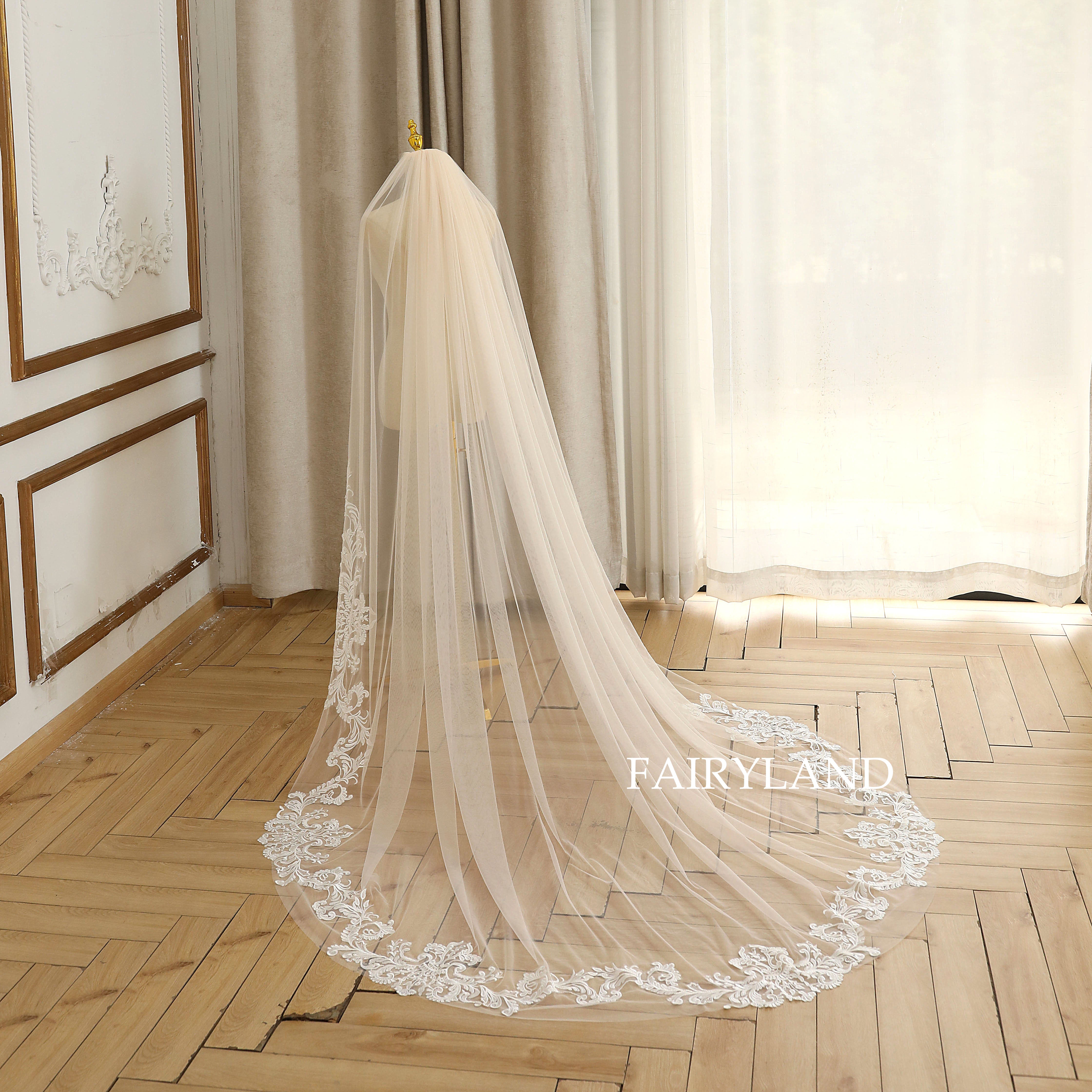 Champagne Vintage Lace Wedding Veil For Bridal