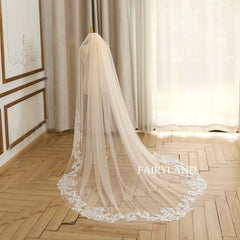 Champagne Vintage Lace Wedding Veil For Bridal