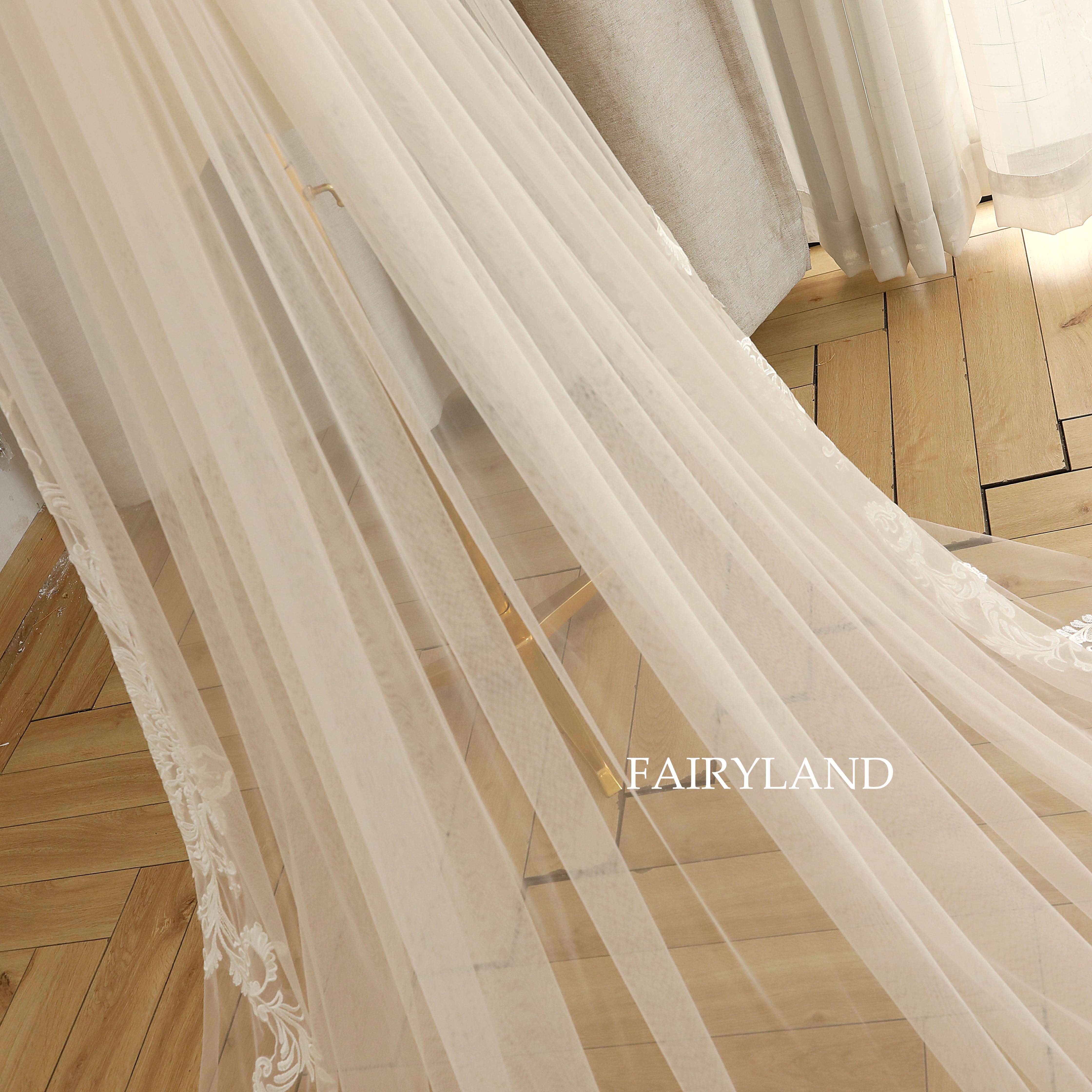 Champagne Vintage Lace Wedding Veil For Bridal
