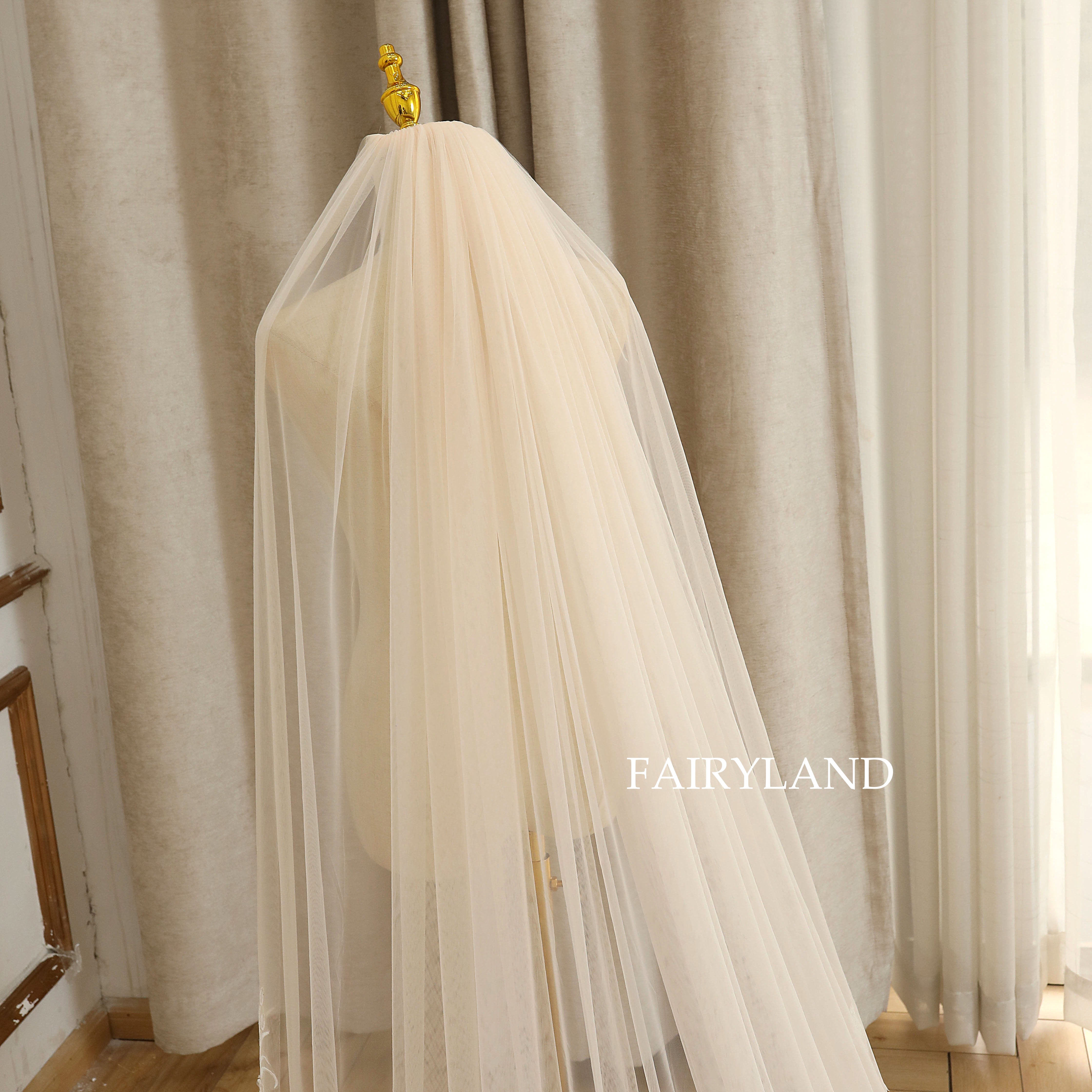 Champagne Vintage Lace Wedding Veil For Bridal