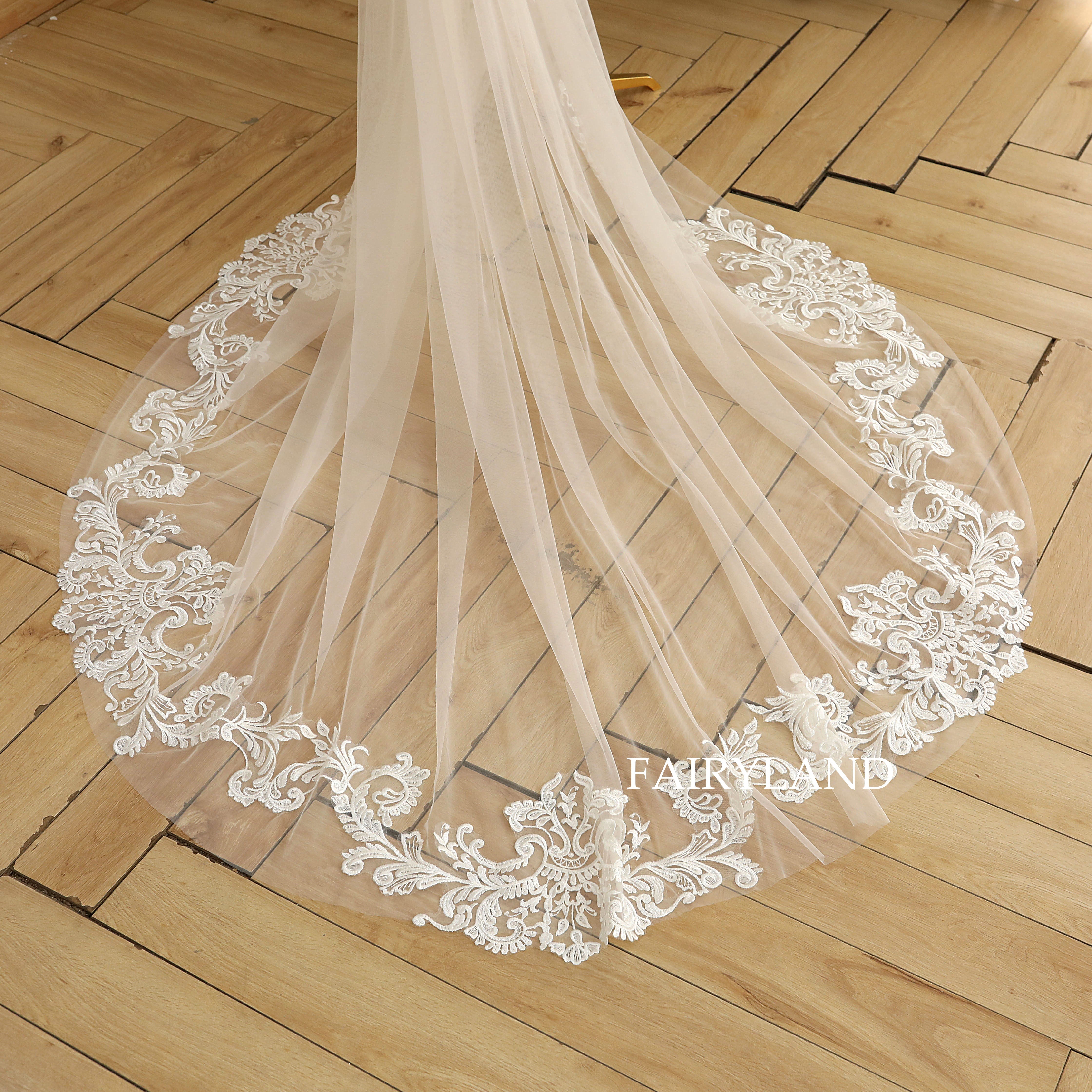 Champagne Vintage Lace Wedding Veil For Bridal