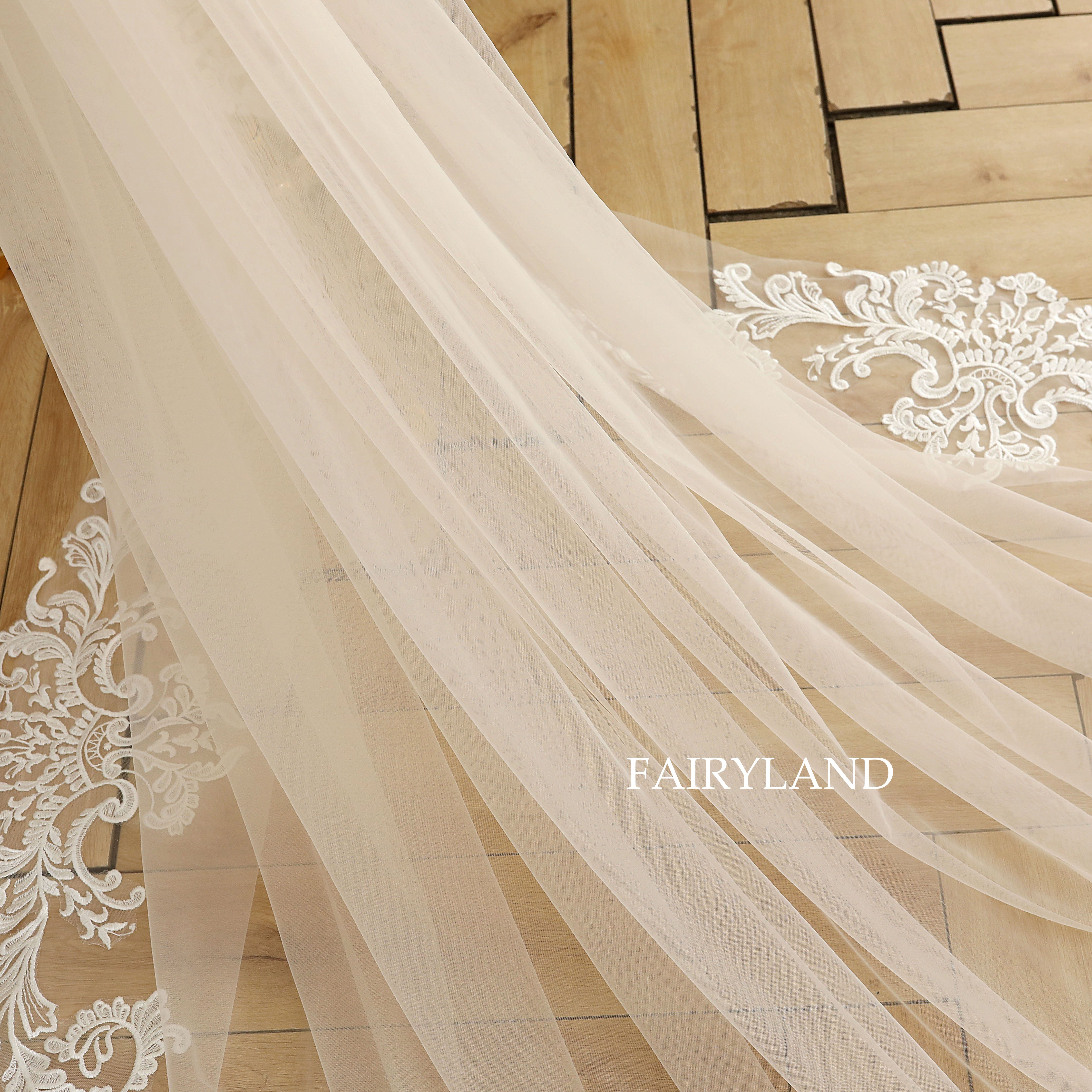 Champagne Vintage Lace Wedding Veil For Bridal