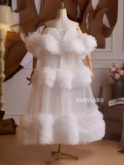 Layered Puffy Tulle Skirt – White Couture Mesh Gown for Bridal & Editorial Looks