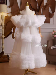 Layered Puffy Tulle Skirt – White Couture Mesh Gown for Bridal & Editorial Looks