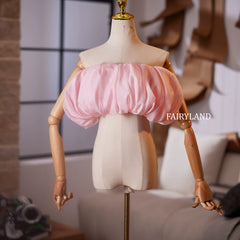 Pink Organza Puff Sleeve Wrap – Off-Shoulder Bubble Cape for Bridal & Photoshoot Styling by FAIRYLAND