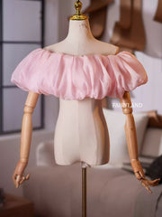 Pink Organza Puff Sleeve Wrap – Off-Shoulder Bubble Cape for Bridal & Photoshoot Styling by FAIRYLAND