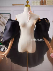 Black Satin Puff Sleeves – Dramatic Detachable Statement Arm Wraps for Gowns & Photoshoots