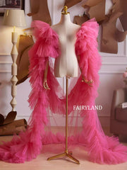Hot Pink Ruffled Tulle Cape – Dramatic Layered Bridal & Photoshoot Accessory