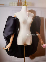 Black Satin Puff Sleeves – Dramatic Detachable Statement Arm Wraps for Gowns & Photoshoots