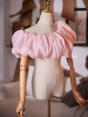 Pink Organza Puff Sleeve Wrap – Off-Shoulder Bubble Cape for Bridal & Photoshoot Styling by FAIRYLAND