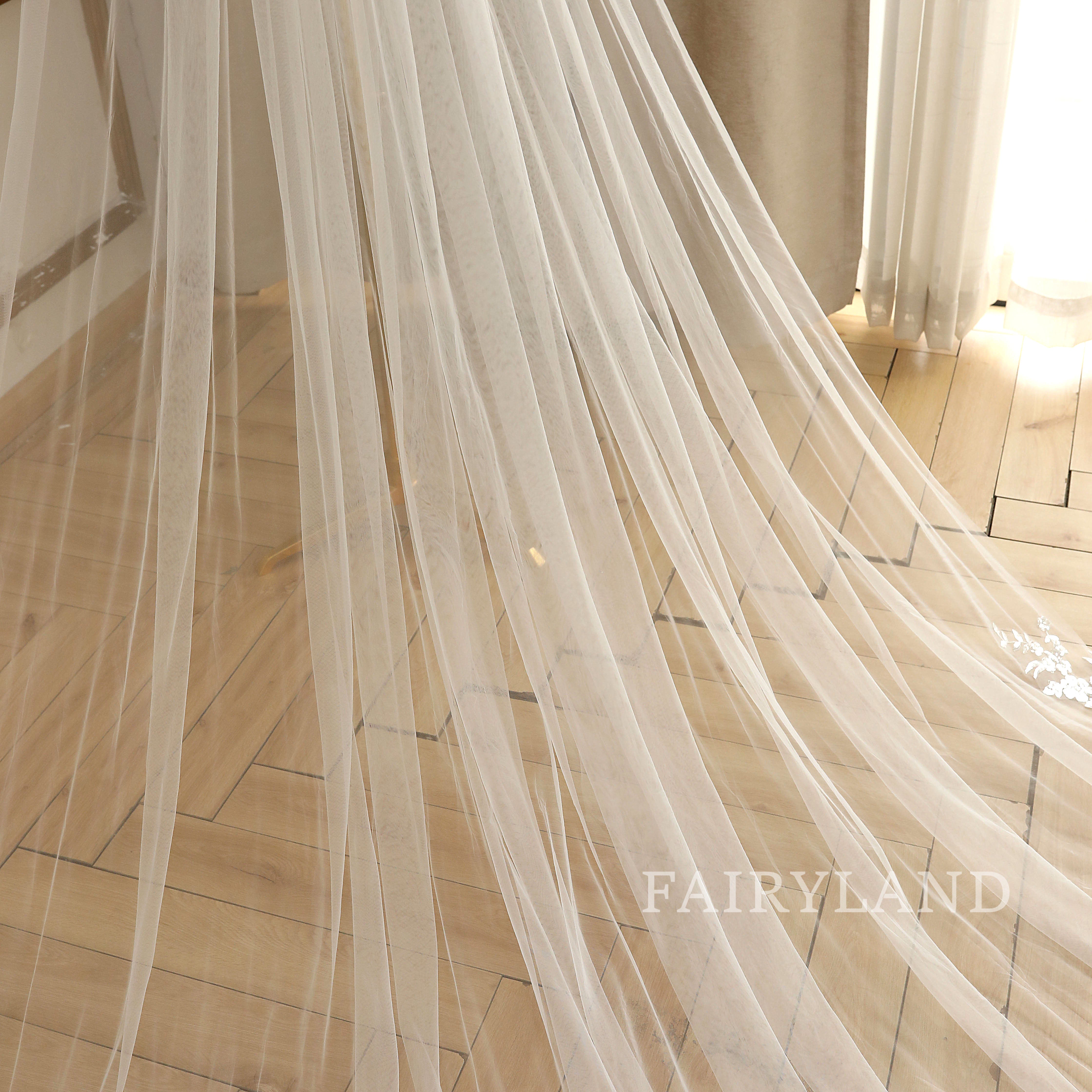 Long Glitter Flower Sequins Wedding Bridal Veil With Comb